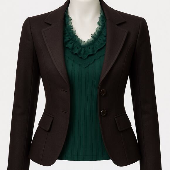 Vintage Evie Silk Ribbed Top Medium Victorian Green Lace Collar Holiday - Picture 2 of 13